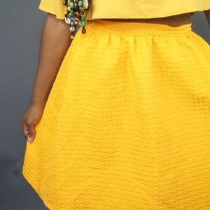 Golden Yellow, Topshop Textured Tea Length Skirt